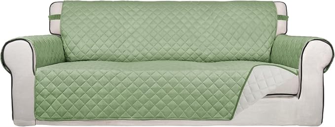 PureFit Reversible Quilted Sofa Cover Dog Couch Covers for Sofa, 66 in | Sage Green/Ivory, Water Resistant Couch Protector, Washable Pet Couch Cover with Non Slip and Elastic Straps For Kids