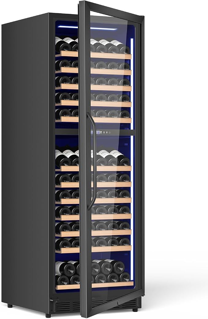 Velivi 24 Inch Dual Zone Wine Cooler Refrigerator, 179 Bottle | Built-in & Freestanding Wine Fridge, with Front Vent, Digital Touch Control, Quiet Compressor, Lock, Black