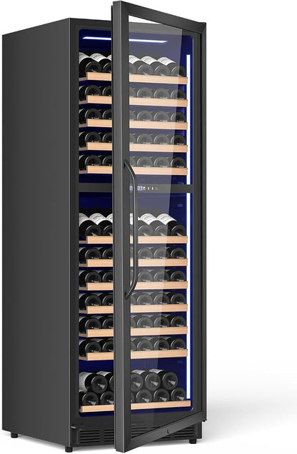 Velivi 24 Inch Dual Zone Wine Cooler Refrigerator, 179 Bottle | Built-in & Freestanding Wine Fridge, with Front Vent, Digital Touch Control, Quiet Compressor, Lock, Black
