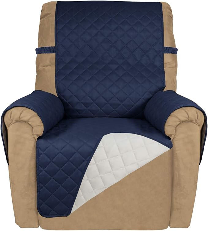 PureFit Reversible Recliner Chair Covers Couch Covers for Dogs, 19 in | Navy/Ivory, Water Resistant Couch Protector, Washable Pet Couch Cover with Non Slip and Elastic Straps For Kids