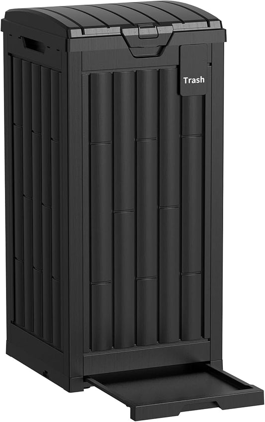 Outdoor Trash Can, 30 Gallon Garbage Can with Tiered Lid and Drip Tray, Waterproof Resin Waste Bin for Patio, Garden, Backyard, Deck, Black