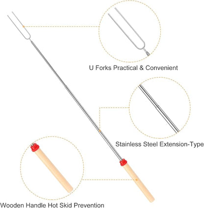 Marshmallow Roasting Sticks, Telescoping Smores Sticks for Open Fire Pit, 32 Inch Long Marshmallow Toasting Barbecue Forks S’mores Skewers for Campfire Camping Hotdog Hot Dog Bonfire Grill, 5 Pack