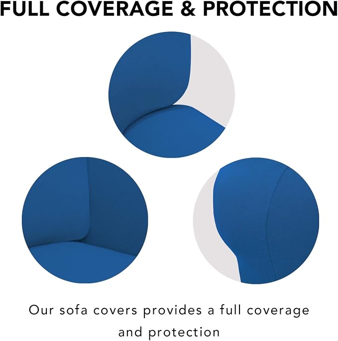 PureFit Stretch Couch Covers for Sofa 4 Seater Slipcovers Classic Blue | 1-Piece Sofa Cover Washable Soft Couch protector, Couch Slipcover with Non Skid Foam and Elastic Bottom for Kids, Dogs