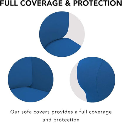 PureFit Stretch Couch Covers for Sofa 4 Seater Slipcovers Classic Blue | 1-Piece Sofa Cover Washable Soft Couch protector, Couch Slipcover with Non Skid Foam and Elastic Bottom for Kids, Dogs
