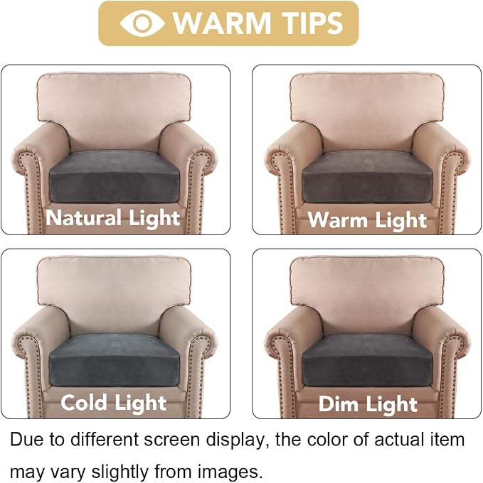 H.VERSAILTEX Velvet Stretch Couch Cushion Cover Plush Cushion Slipcover for Chair Cushion Furniture Protector Seat Cushion Sofa Cover (1 Piece Armchair Cushion Covers, Grey)