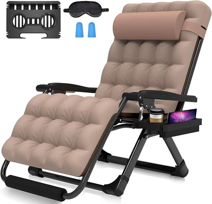 Suteck Oversized Zero Gravity Chair, 500LBS 33" XXL Reclining Lounge Chairs | W/Removable Cushion&Headrest, Upgraded Lock, Big Cup Holder and Footrest, Reclining Camping Chair Recliner for Indoor Outdoor