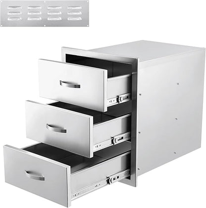GarveeLife Outdoor Kitchen Drawers 15.7 in Wx 21.6 in H x 17.7 in D Triple BBQ Drawers Stainless Steel Built-in Drawer, Flush Mount BBQ Drawers for BBQ Island or Grill Station, Silver