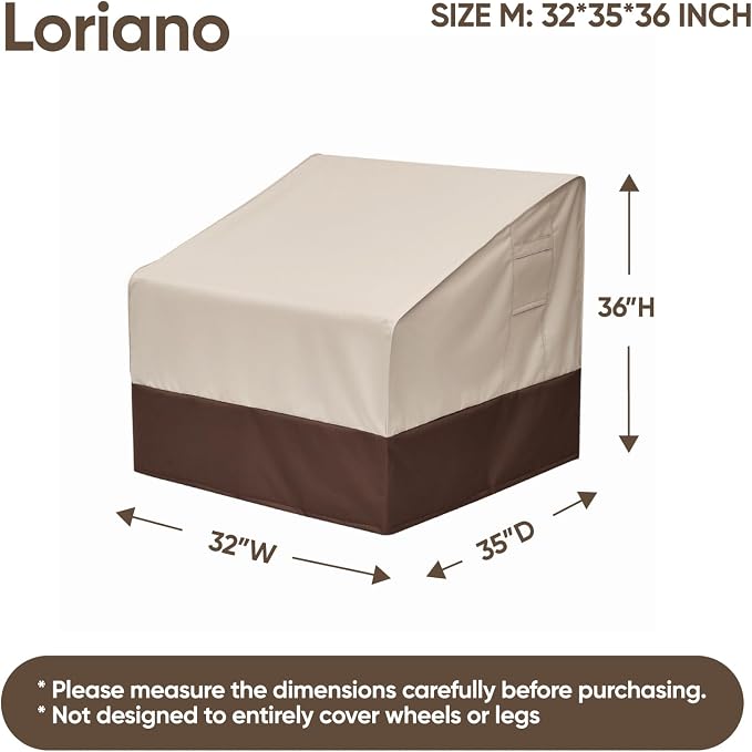 loriano Patio Chair Covers Waterproof Outdoor Chair Covers 600D Heavy Duty Fit as Lawn Lounge Deep Seat(2 Pack,Median)