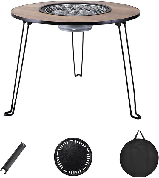 Charcoal Grill Removable with Grill Handle Tabletop BBQ Braze with Foldable Removable Table Legs, Table Grill, Garden Parties & Outdoor BBQ, Easy to Assemble and Clean(Walnut C)