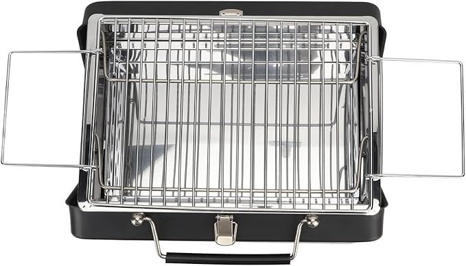 Septpenta Charcoal BBQ Grill, Portable Small Grills, Folding Notebook Grill, Wavy Grid Non Stick Design, Suitcase Style Storage for Outdoor Cooking Camping Beach Traveling Picnic Backyard(Black)