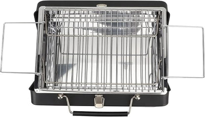 Septpenta Charcoal BBQ Grill, Portable Small Grills, Folding Notebook Grill, Wavy Grid Non Stick Design, Suitcase Style Storage for Outdoor Cooking Camping Beach Traveling Picnic Backyard(Black)