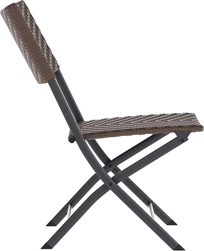 Flash Furniture Rouen Commercial Grade Folding Bistro Set, Indoor/Outdoor PE Rattan Table Top, Back and Seat, Black Steel Frames, 3 Piece Set, Brown/Black