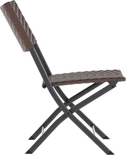 Flash Furniture Rouen Commercial Grade Folding Bistro Set, Indoor/Outdoor PE Rattan Table Top, Back and Seat, Black Steel Frames, 3 Piece Set, Brown/Black