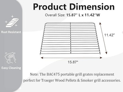 BAC475 Upgraded Portable Grill Grates for Traeger TFT18KLD Grill Parts, Metal Cooking Grate Replacement Part for Traeger Wood Pellets & Smoker Grill Accessories,15.87”L x 11.42”W
