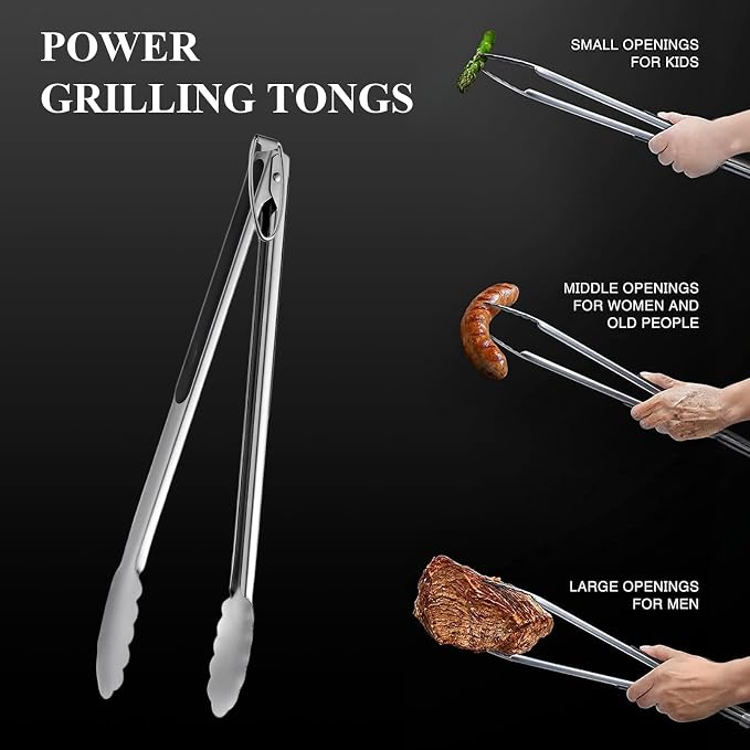 5PCS BBQ Tools Set, Heavy Duty Stainless Steel Grill Accessories with Spatula, Fork, Tongs & 2 Basting Brushes, Barbecue Utensils Kit with Carry Bag, Outdoor Grill Gifts for Dad Husband