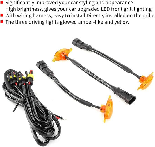 LED Grille Lights High Brightness Abs Plastic Front Bumper Cover Lamp for F250 2014 2017 3PCS Amber Yellow Driving Lights with Wiring Harness