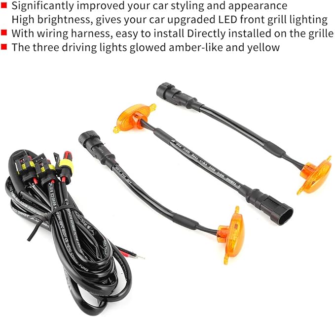 Dioche 2020 Front 3Pcs LED Grille Lights for // 2014-2017 Front Bumper Cover Lamp High Brightness Amber Yellow Glow Easy Installation
