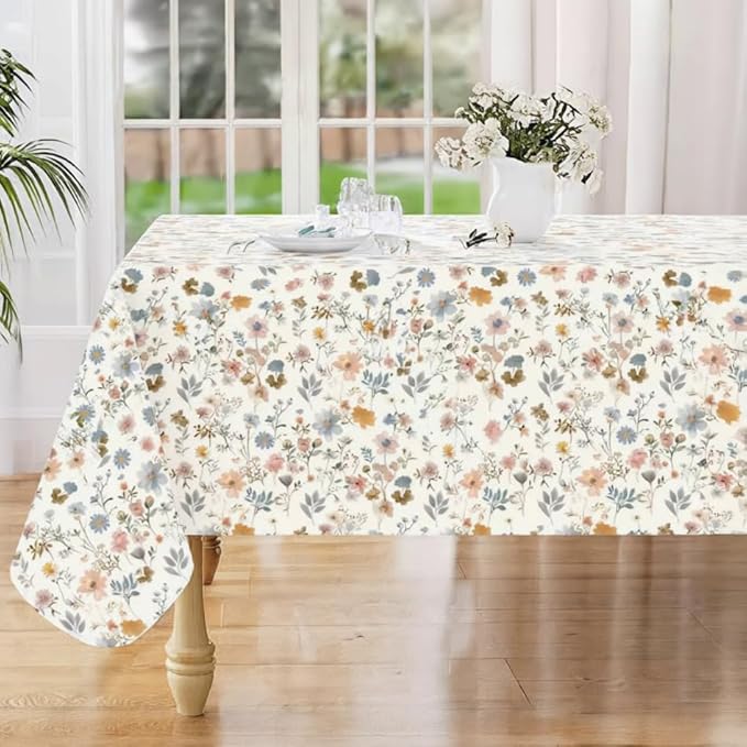 Heavy Duty Vinyl Table Cloth 55 * 108 Rectangular, Oil Proof Thick PVC Table Cover, Wipeable, Waterproof & Heat Resistant - Spring Tablecloth