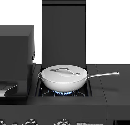 KoolMore Reserve Outdoor Kitchen Island with 6 Burner Grill and a Side Burner, Sink, Storage Cabinet, and Beverage Refrigerator, CSA Listed in Sleek Black