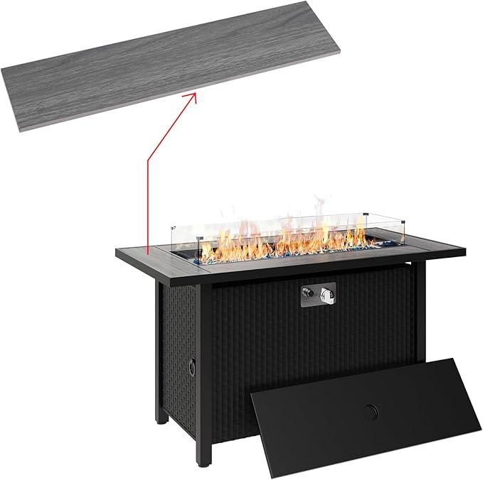 45 Inch Grey Rectangular Tile Table Top Replacement (K Accessory) for Outdoor Propane Fire Pit Table, Ceramic Tile Tabletop Panel Accessory