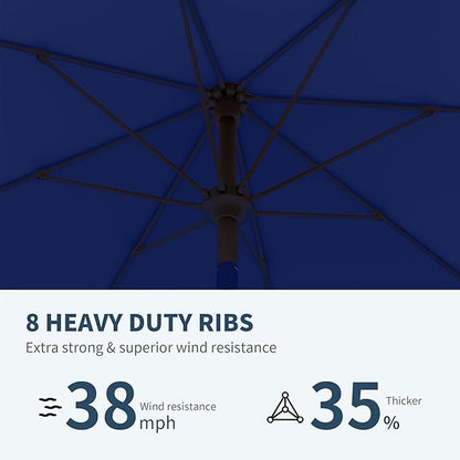 PatioKingdom Auto-Tilt 9FT Patio Umbrella Outdoor with 8 Sturdy Fiberglass Ribs,Market Table Umbrella for Pool,Backyard,Deck and Garden (Navy)