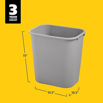 Rubbermaid Commercial Products Resin Wastebasket/Trash Can, 7-Gallon/28-Quart, Gray, Plastic, for Bedroom/Bathroom/Office, Fits Under Desk/Sink/Cabinet