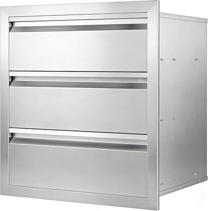 Outdoor Kitchen Drawers 18" x 20.5" x 20.5" Stainless Steel Triple Drawer Cabinet, Flush Mount Modular Storage for BBQ Islands & Patios