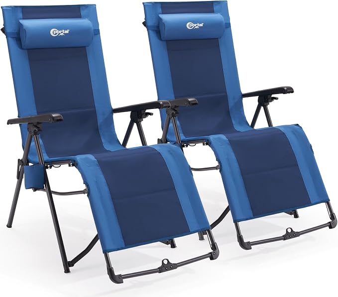 Portal Portable Zero Gravity Chair, Lounge Chair Outdoor Oversized Zero Gravity Chair Folding Lounge Chair with Adjustable Pillows and Cup Holder for Poolside Backyard and Lawn, Support 350lbs