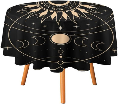 Vintage Tarot Moon Sun Round Tablecloth Moon Phase Star Galaxy Space Esoteric Astrology Table Cloth Water Resistant Wipeable Table Cover for Farmhouse Picnic Party Holiday Kitchen Dinner Table 70"