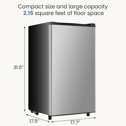 DUMOS 3.2 Cu.Ft Mini Fridge with Freezer, Single Door Refrigerator with Adjustable Thermostat, Compact Small Fridge for Bedroom, Office, Dorm, Silver Single Door
