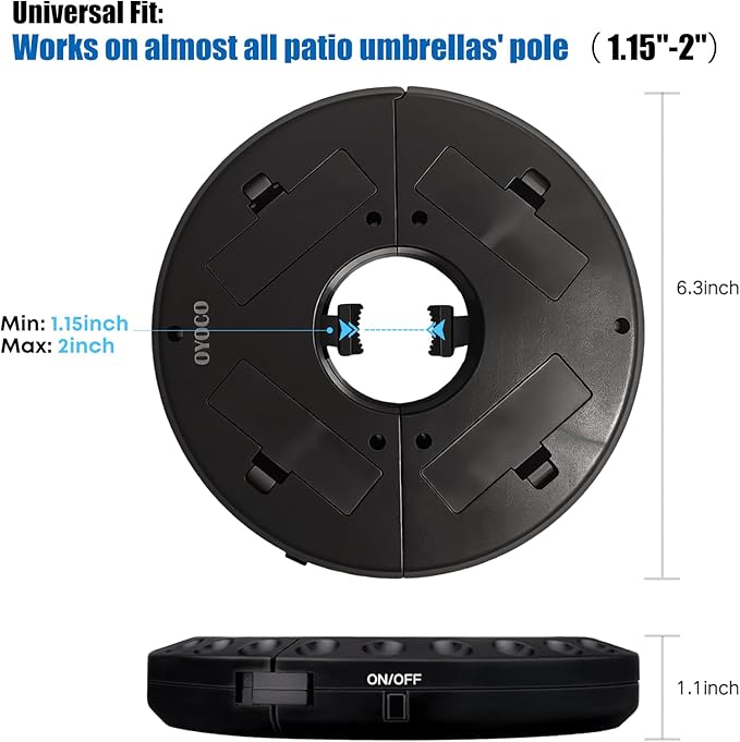 OYOCO Patio Umbrella Light 3 Brightness Modes Cordless,with 24+4 Cool White LEDs-4 * AA Battery Operated Umbrella Lights,Fits 1.15"-2" Umbrella Poles,for Patio Umbrellas,Camping Tents and Indoor Use
