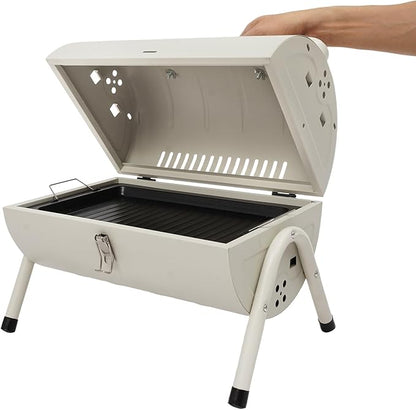 Barbecue Charcoal Barrel Grill, Portable Vertical C-harcoal Smoker G-rill, Outdoor Indoor Hanging BBQ C-harcoal Barrel G-rill with 360° Heated, Built-In Oil and Ash Trays (13x15in 20 Skewers)