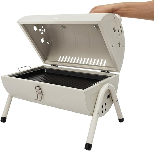 Barbecue Charcoal Barrel Grill, Portable Vertical C-harcoal Smoker G-rill, Outdoor Indoor Hanging BBQ C-harcoal Barrel G-rill with 360° Heated, Built-In Oil and Ash Trays (13x15in 20 Skewers)