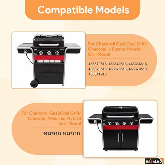 BQMAX Grill Parts Kit for Charbroil Gas2Coal Gas/Charcoal Hybrid Grill 463370516 463370519 463278418 463278419 G421-0001-W1 G553-0002-W1A G466-2500-W1