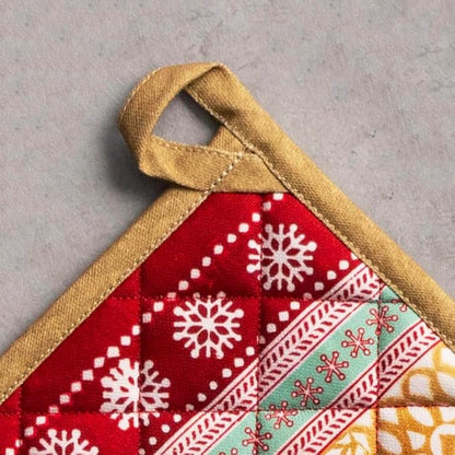 Maison d' Hermine Pot Holders Set 100% Cotton Heat Resistant Potholders 8" x 8" Hot Pads with Loop for Thanksgiving Christmas Decorations BBQ Cooking Baking Handling Hot Pans (Pack of 2, Sofia)