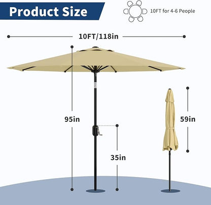 10 ft Patio Umbrella - 8 Sturdy Ribs Outdoor Table Umbrella with Crank Lift & Push Button Tilt - Market Umbrella for Pool, Deck, Yard, Garden -Beige