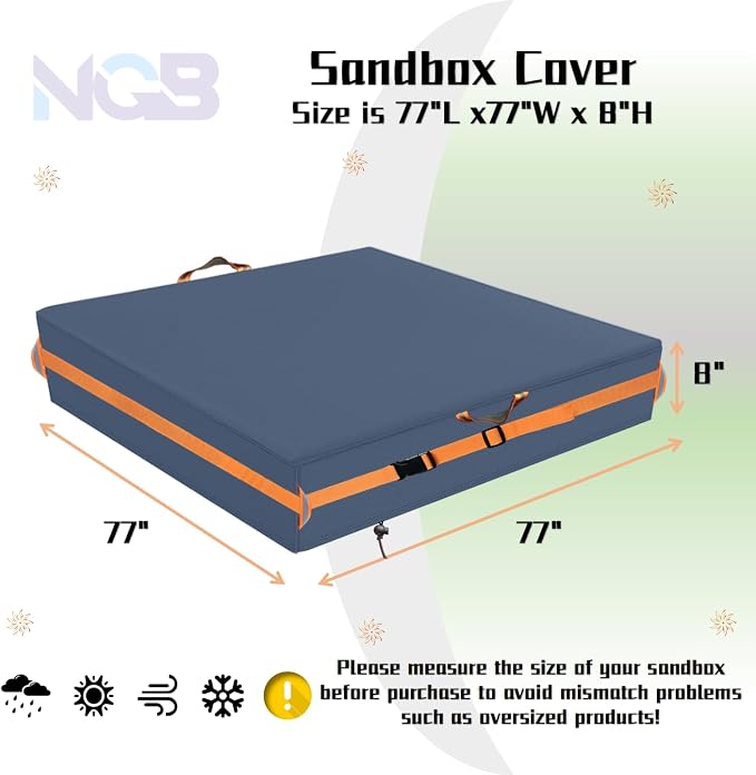 Outdoor Sandboxes Cover,600D Waterproof Oxford Fabric with Two Reflective Carrying Handles and a Loop of 8.1 Metre Webbing Carabiners,Elasticated Drawstring at the Bottom.77 L x 77" W x 8" H,Grey.