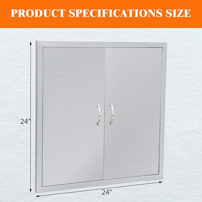 Outdoor Kitchen Doors 24" W x 24" H, Stainless Steel BBQ Access Doors, Flush Mount BBQ Door for Outside Kitchen Grilling Station, Barbeque Oven Island, Storage Cabinet Door