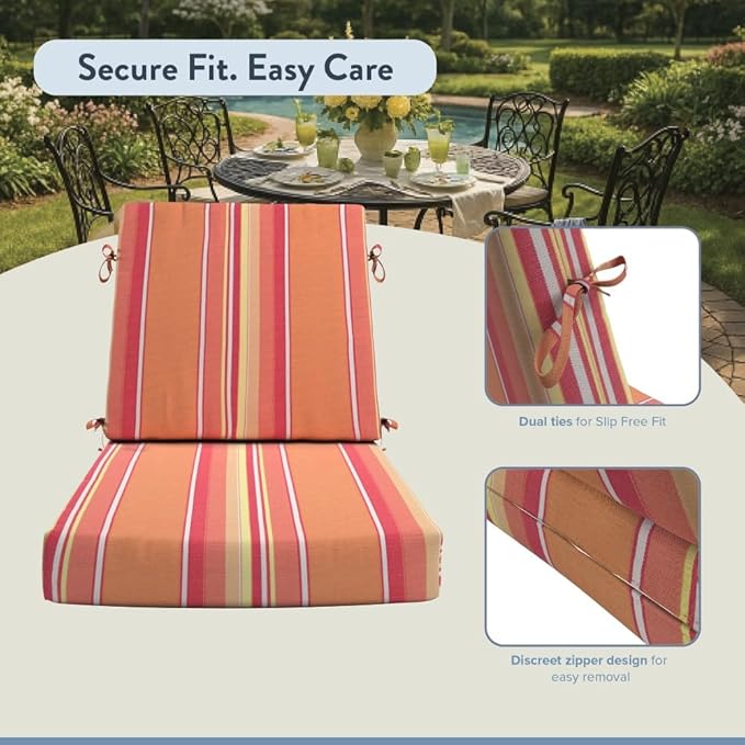 California Umbrella Outdoor Dining Chair, Set of 4 Patio Seat Cushions, 20 x 40 Inch, Premium Outdoor Memory Foam, Fade Resistant, Sunbrella Fabric, Fabric Ties, Dolce Mango