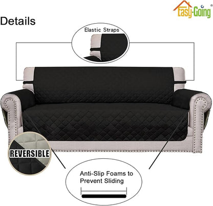 Easy-Going Reversible Couch Cover, Oversized Chair, Black/Beige | Machine Washable Slipcover For Dogs, Water Resistant Furniture Mat For Living Room, Non-Slip Sofa Cover, Pet Friendly