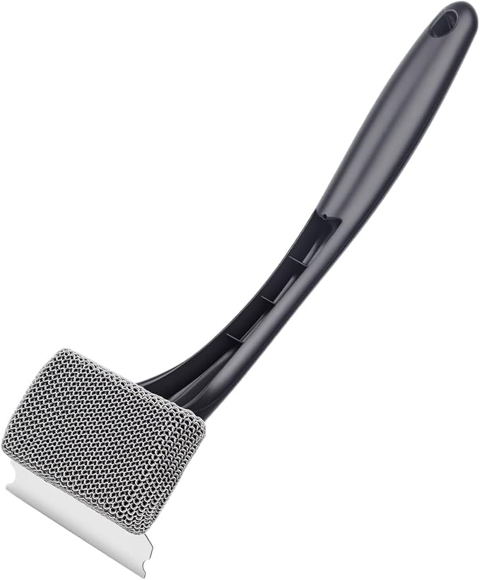 Bristle-Free Grill Brush & Scraper,Durable, Efficient and Extra Safe BBQ Cleaning Brush for Cast Iron and Stainless Steel Outdoor Grills(Fine Mesh)