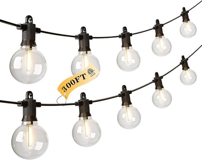 Kawaya G40 Outdoor String Lights 300FT IP65 Waterproof 2700K Patio Light | IP65 146+4 Shatterproof Edison Globe Blubs,2700K Warm White for Garden Porch Fence Camping Party Backyard Deck Bistro Balcony