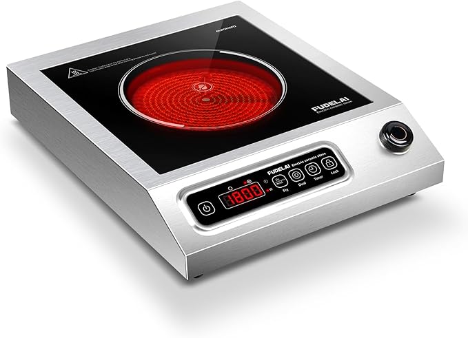 1800W Hot Plate Electric, 9 Power Levels Commercial-Grade Induction Cooktop, Portable Infrared Burner with Timer and Child Safety Lock, for Apartment, Dorm, RV and Restaurant