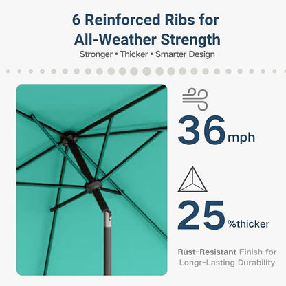 6.5' x 10' Rectangular Patio Umbrella Large Outdoor Market Umbrella w/ UV Protection, Push Button Tilt and Crank Lift, Rectangle Table Umbrella for Garden, Deck, Pool, Patio, Turquoise Blue