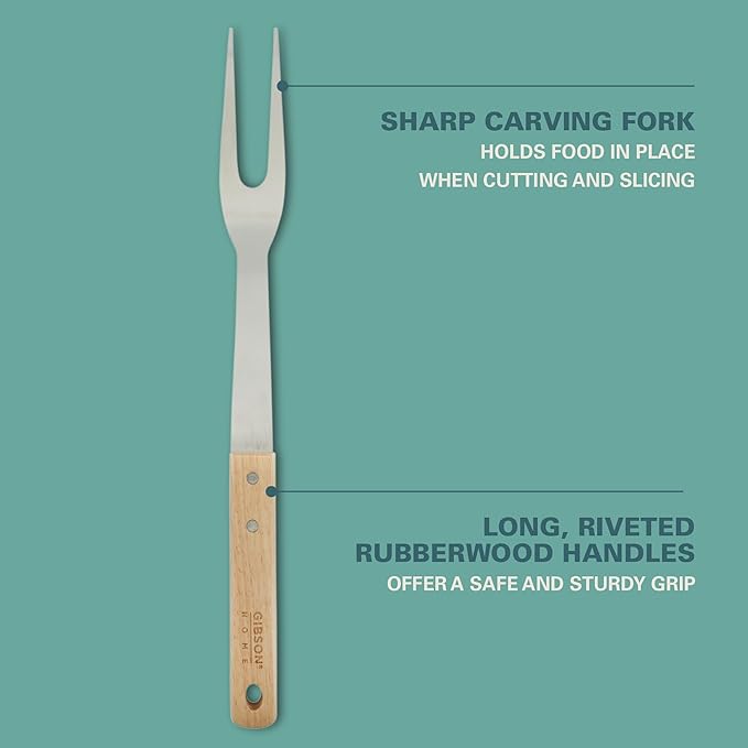 Gibson Home Barbeque Plus 3 Piece BBQ Tools W/Rubberwood Handles