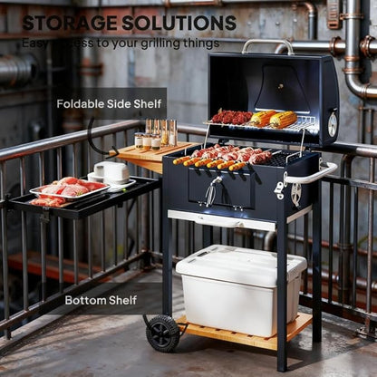 Portable Black Charcoal BBQ Grill, Outdoor Smokeless Braising Cooking Stove