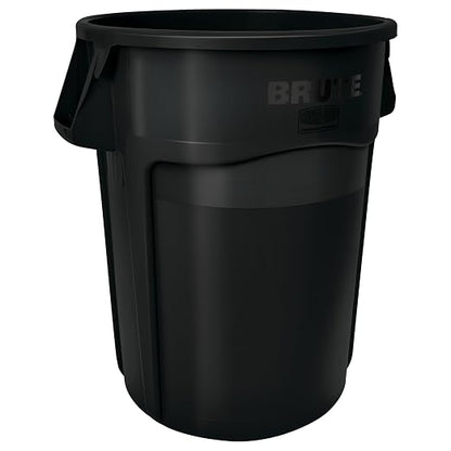 Rubbermaid Commercial Products BRUTE Heavy-Duty Round Vented Trash Can/Container without Lid, 55-Gallon, Black, for Landscapers/Construction Sites/Restaurants/Back of House/Offices/Warehouses