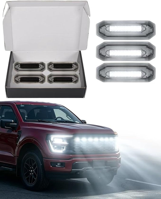 Front Grill Raptor Lights for Ford F150 2024 2025 2026 (White, STX) | 5th Gen F150 Grille Marker Lights, Waterproof F150 LED Lights Accessories, Snap-in Installation, OEM Style, Off-road Driving