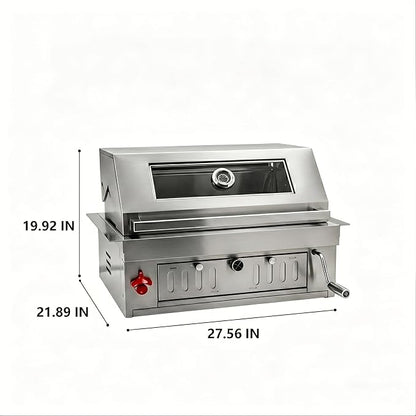 27-IN Premium Portable 304 Stainless Steel Built-in Charcoal Grill with Adjustable Charcoal Tray, Large Front Access Door, Side Vents, and Viewing Window,Ideal for Outdoor Family BBQ Gatherings