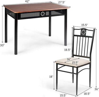 Tangkula 5 Pieces Dining Table and Chairs Set, Vintage Retro Wood Top Metal Frame Padded Seat Dining Table Set Home Kitchen Dining Room Furniture